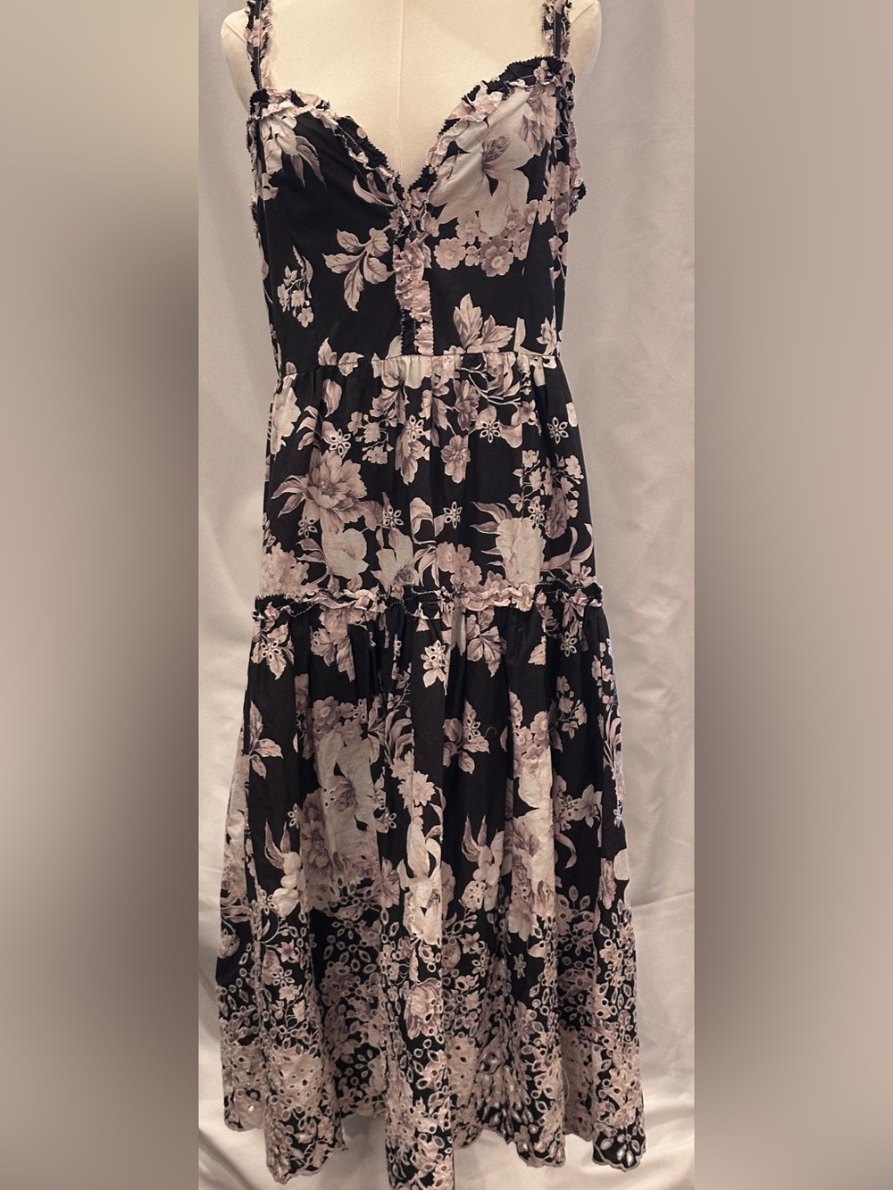 Anthropologie Floral Tiered Midi Dress Adjustable Straps Size Medium